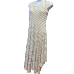 CALVIN KLEIN Beige and White Striped Sleeveless Midi Dress Size Small
